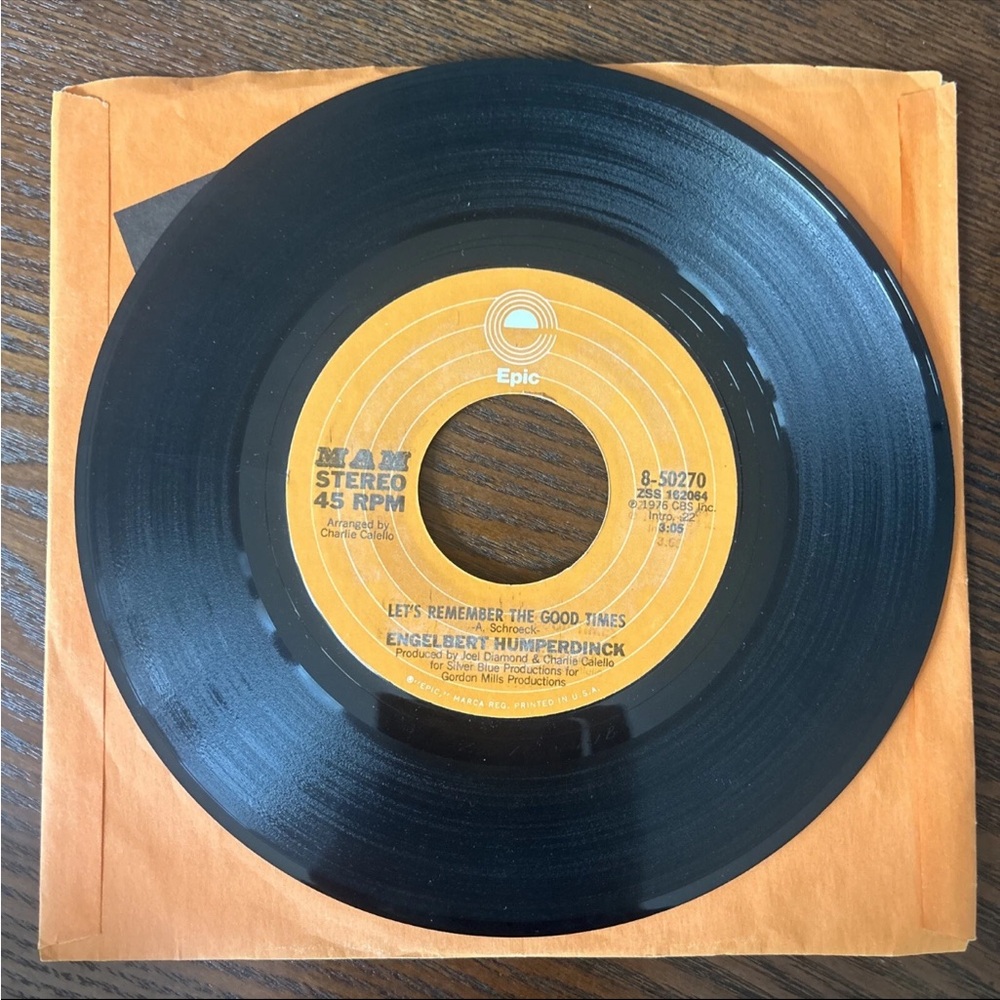 Engelbert Humperdinck Vinyl Record 7” Epic- After The Lovin’, Let’s Remember…